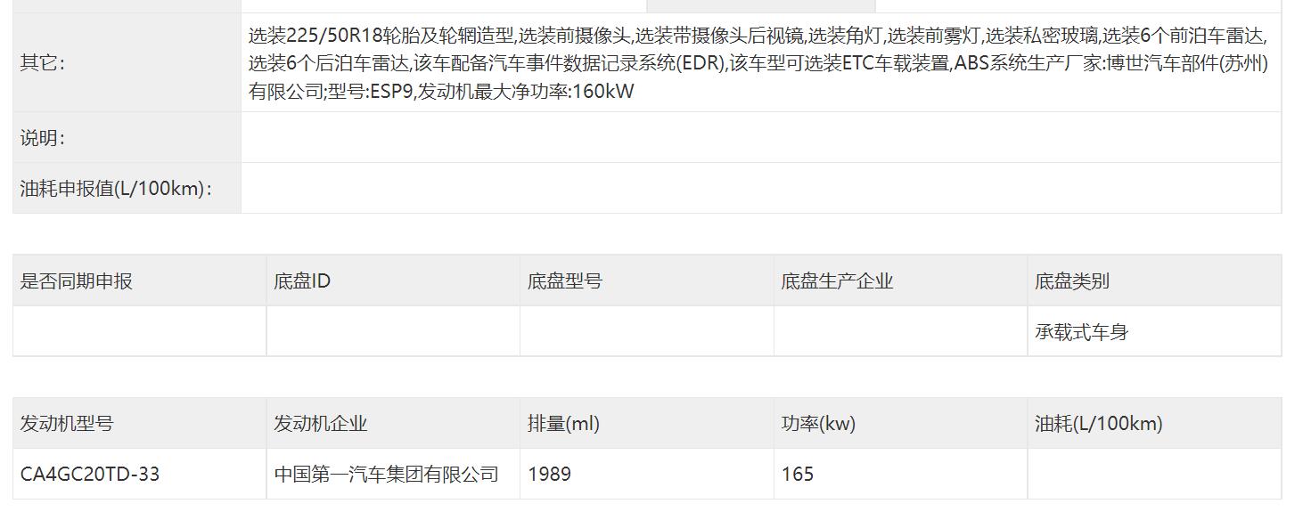 将推出油电混动总成，全新一代红旗H5申报信息曝光