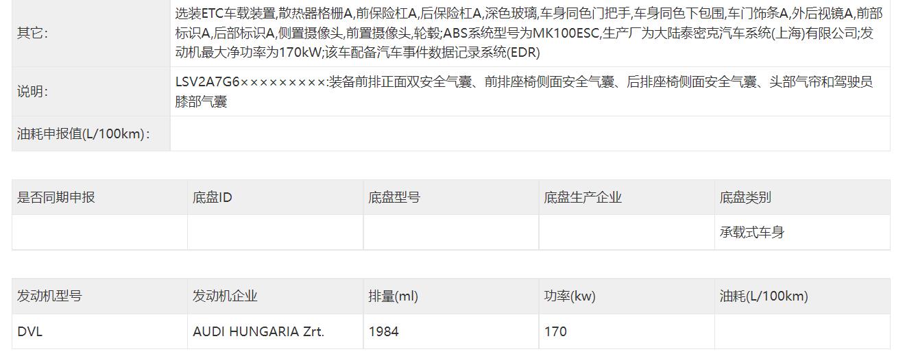 车身尺寸轻松超越Q7，上汽奥迪Q6申报信息曝光